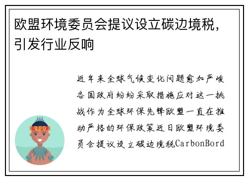 欧盟环境委员会提议设立碳边境税，引发行业反响